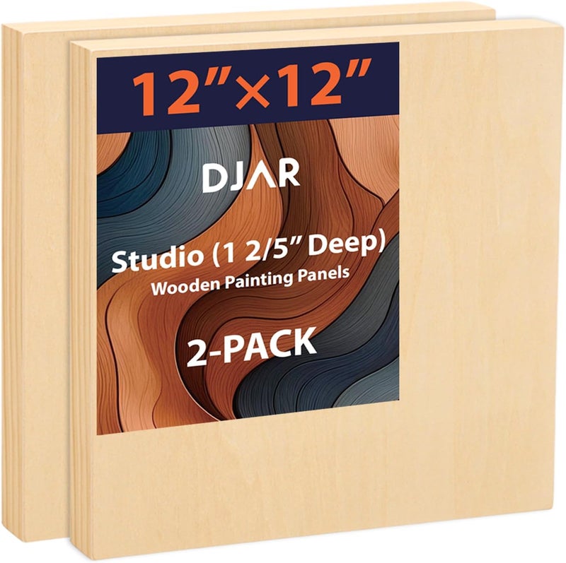 Dajar Wood Canvas Panels 12" x12'', 2 Pack – Ideal for Paint Pouring, Acrylic, Oil Painting, and Art Crafts - Image 1